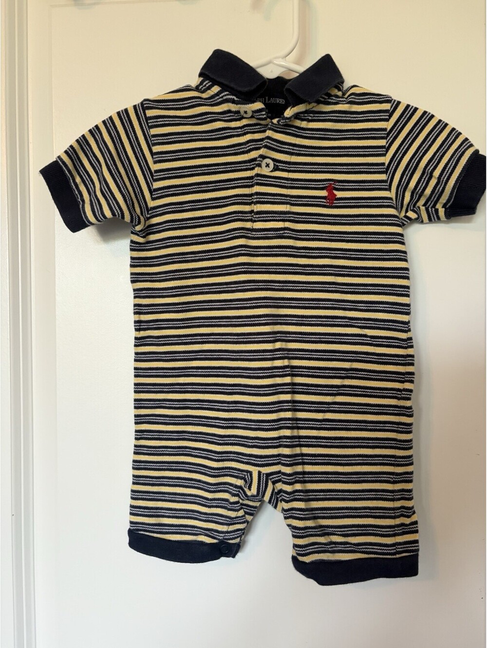 Ralph Lauren Blue Yellow Stripe Boys Toddler Romper 3-6 Months